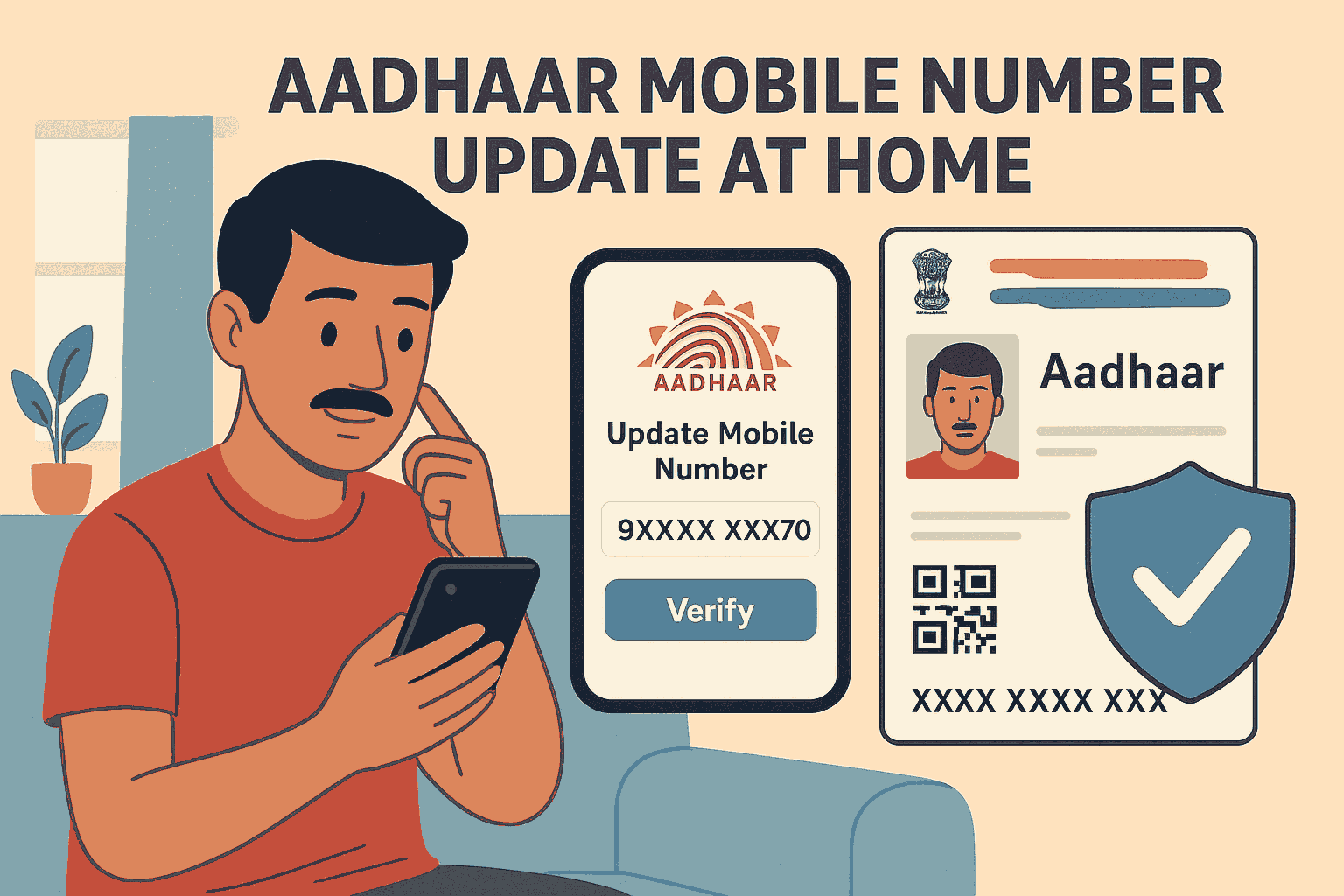 Aadhaar mobile number update at home